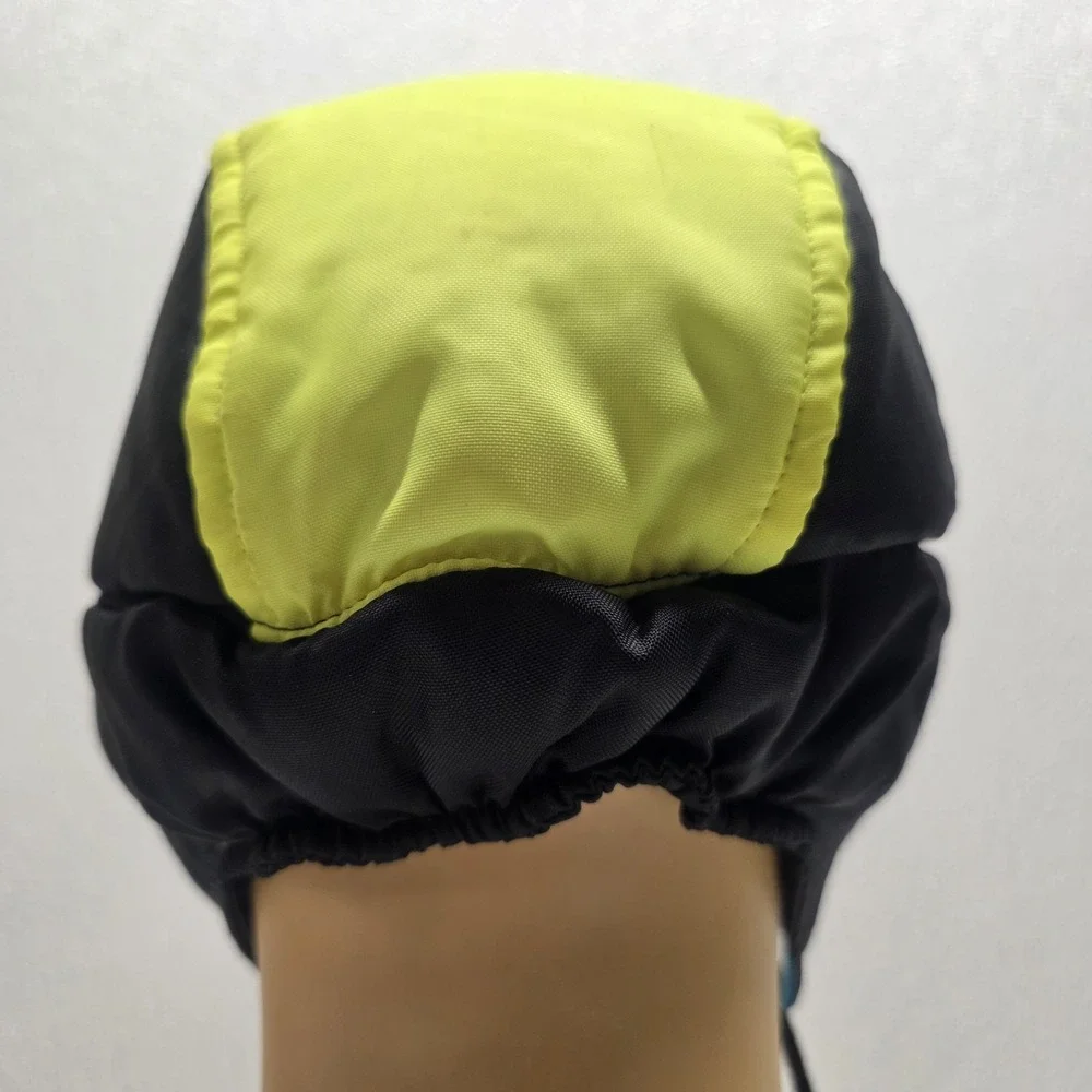 Vintage Obermeyer Junior Small Black & Yellow Nylon Ski Cap Winter Hat Ear Flaps